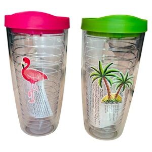 2 Pack Modern Expressions Double Wall Tumbler Set with lids. Pink and Green NEW